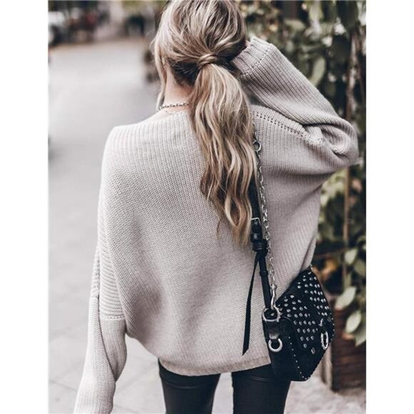 Women's Oversized Sweaters Batwing Sleeve Mock Neck Jumper Tops Chunky - Picture 4 of 7